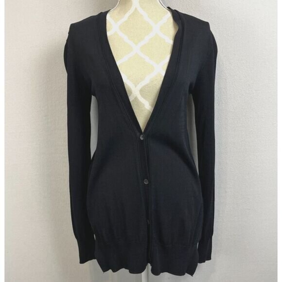 WILFRED Black Cardigan Womens Small Black Button‎ Up Deep V Slinky Stretch - Picture 1 of 9